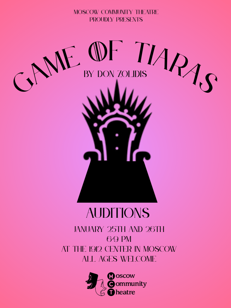 A pink poster titled 'Game of Tiaras' with a throne on it